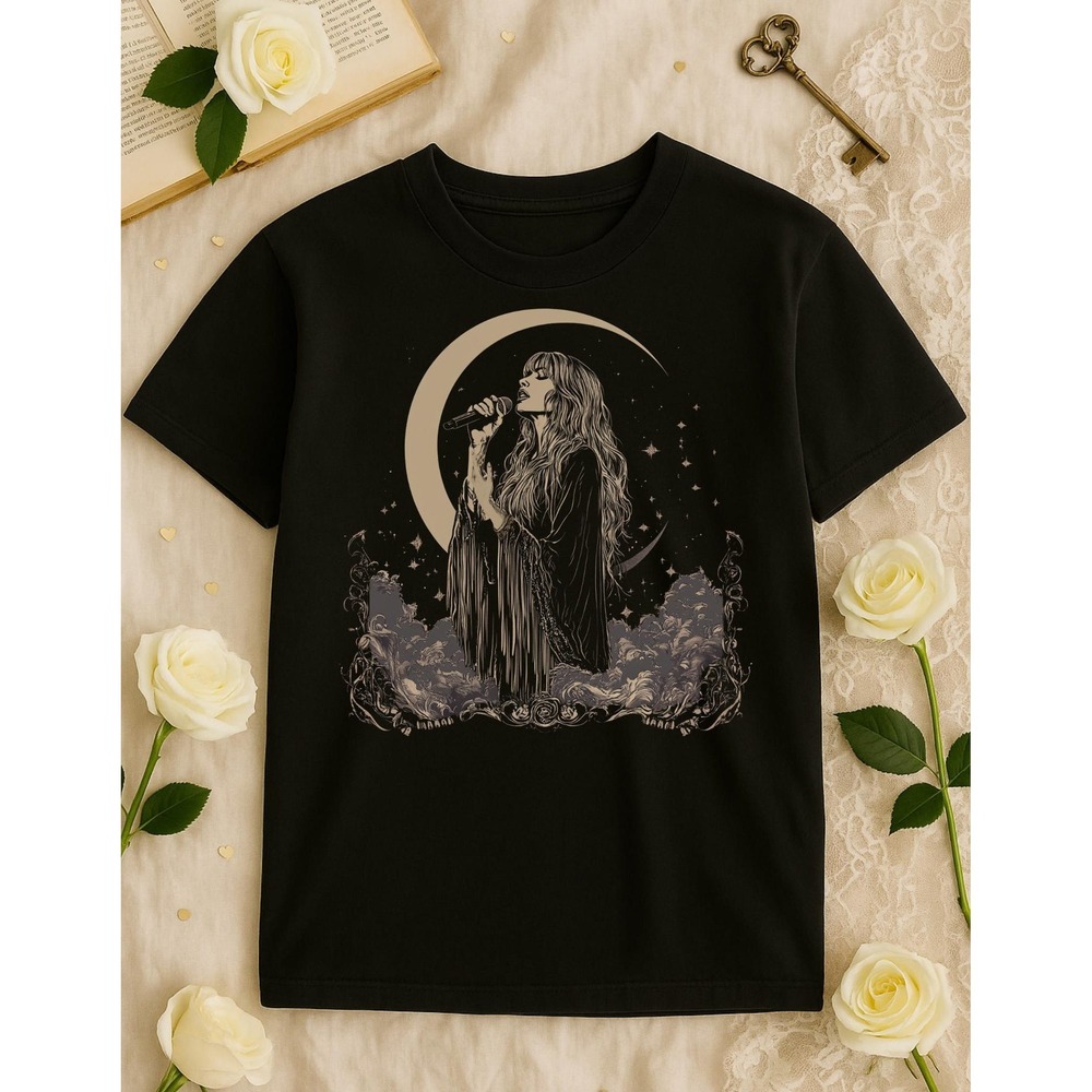 Celestial Singer Tee, Stevie Nicks Inspired, Bohemian Style Moon Phases